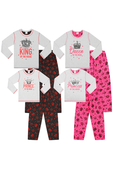 The King and Queen of the House Matching Family Long Cotton Pyjamas