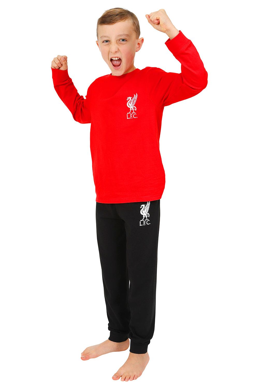 Boys Liverpool F.C Red Black LFC Cotton Long Pyjamas