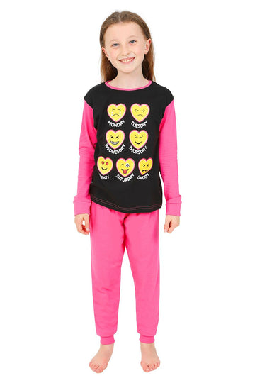 Girls 7 Days Of The Week Sleeve Long Pyjamas