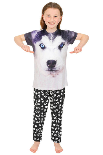 Girls 3D Husky Dog Long Pyjamas