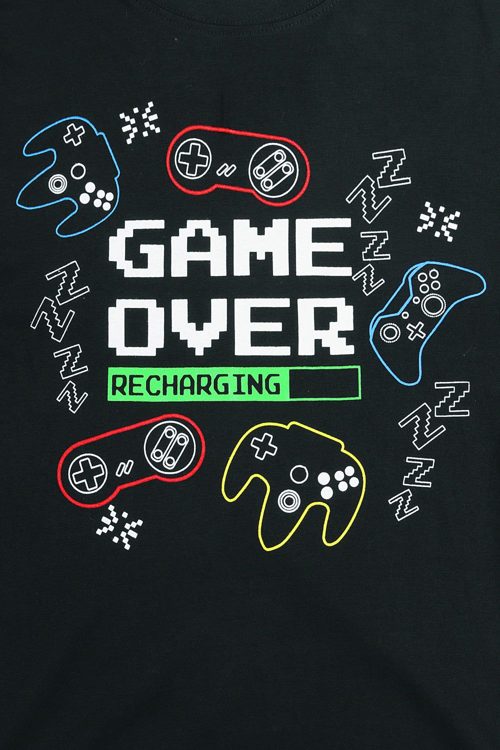Game Over Recharging Gaming Black Cotton Long Pyjamas - Pyjamas.com