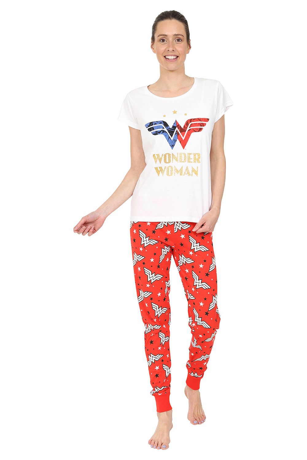 Womens DC Wonder Women Pyjamas Red and White Long PJs
