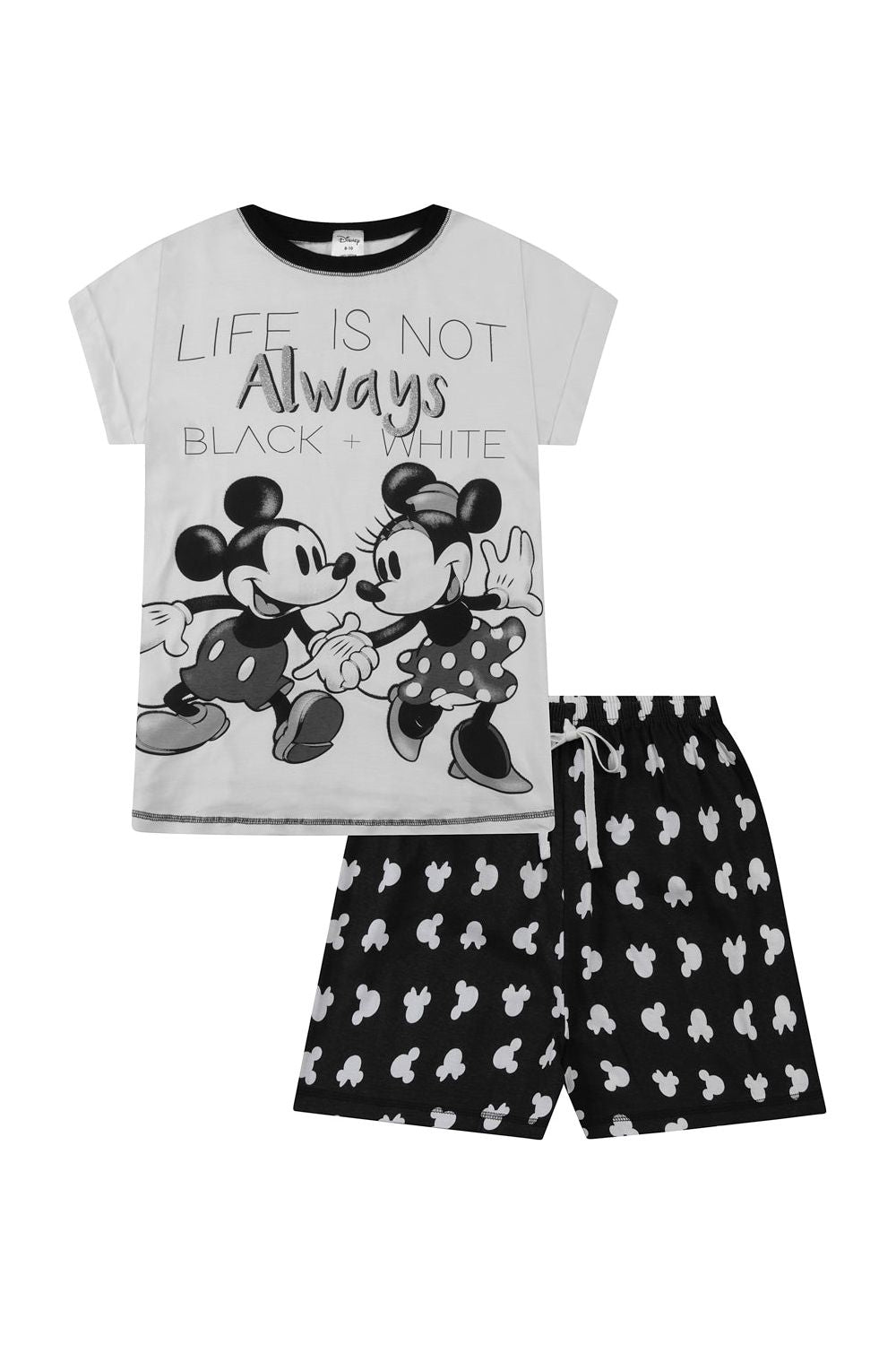 Womens Disney Minnie and Mickey Mouse Pyjamas Black and White Short PJ