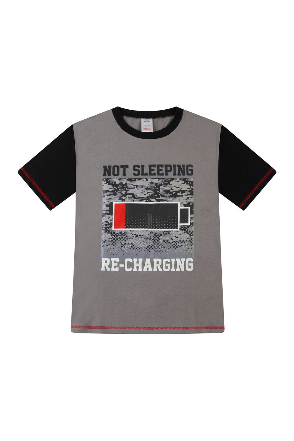 Boys Not Sleeping I'm Just Recharging' Grey Red Short Pyjamas - Pyjamas.com