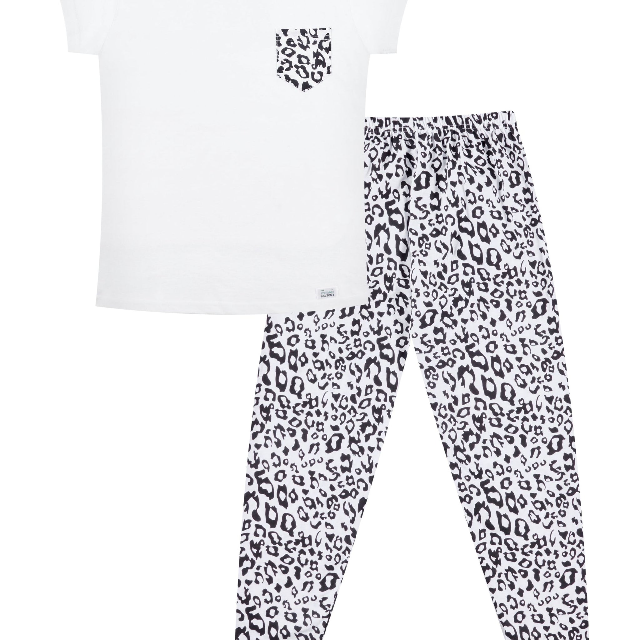 Women's and Girls Matching White Animal Print Pocket Long Pyjamas
