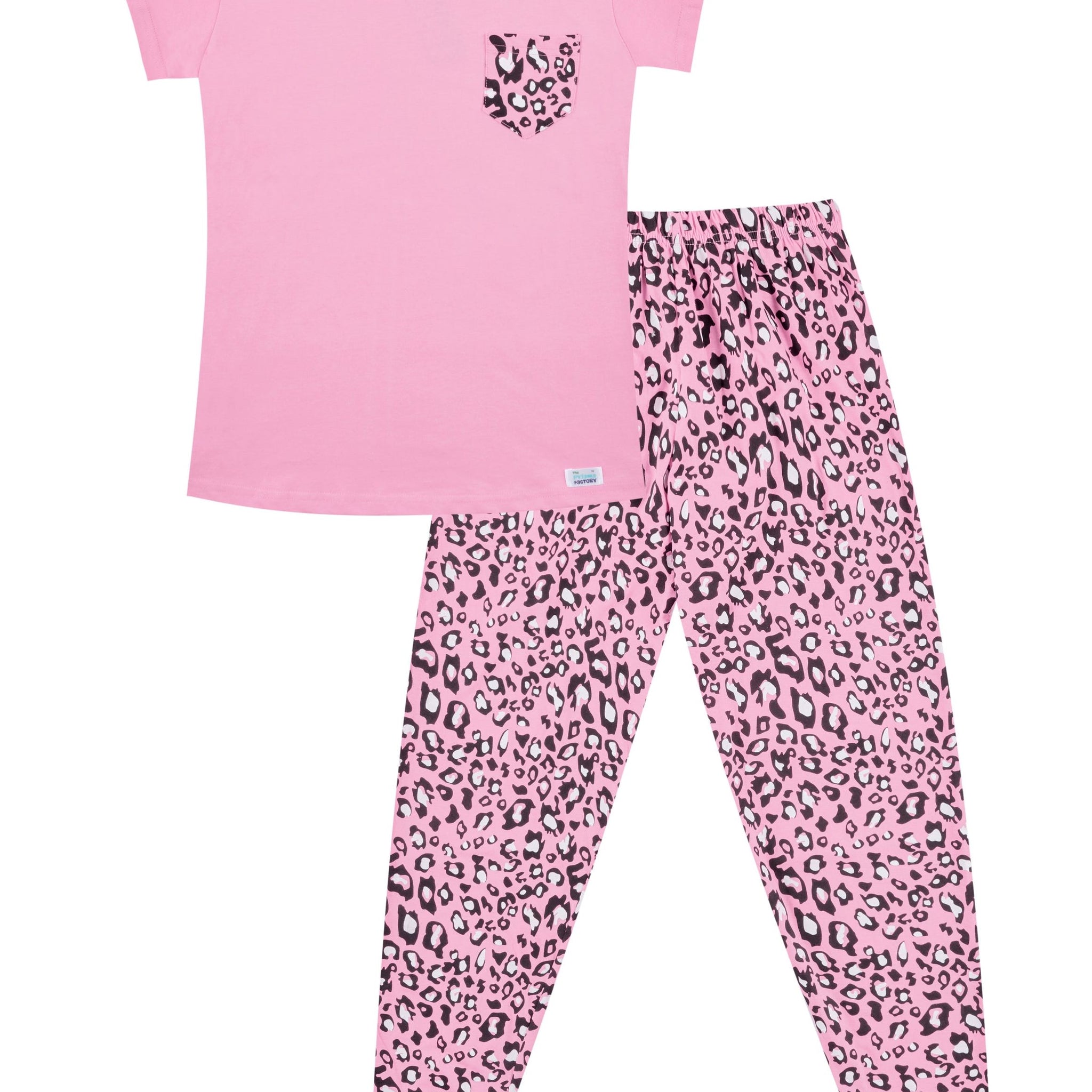 Women's and Girls Matching Pink Animal Print Pocket Long Pyjamas