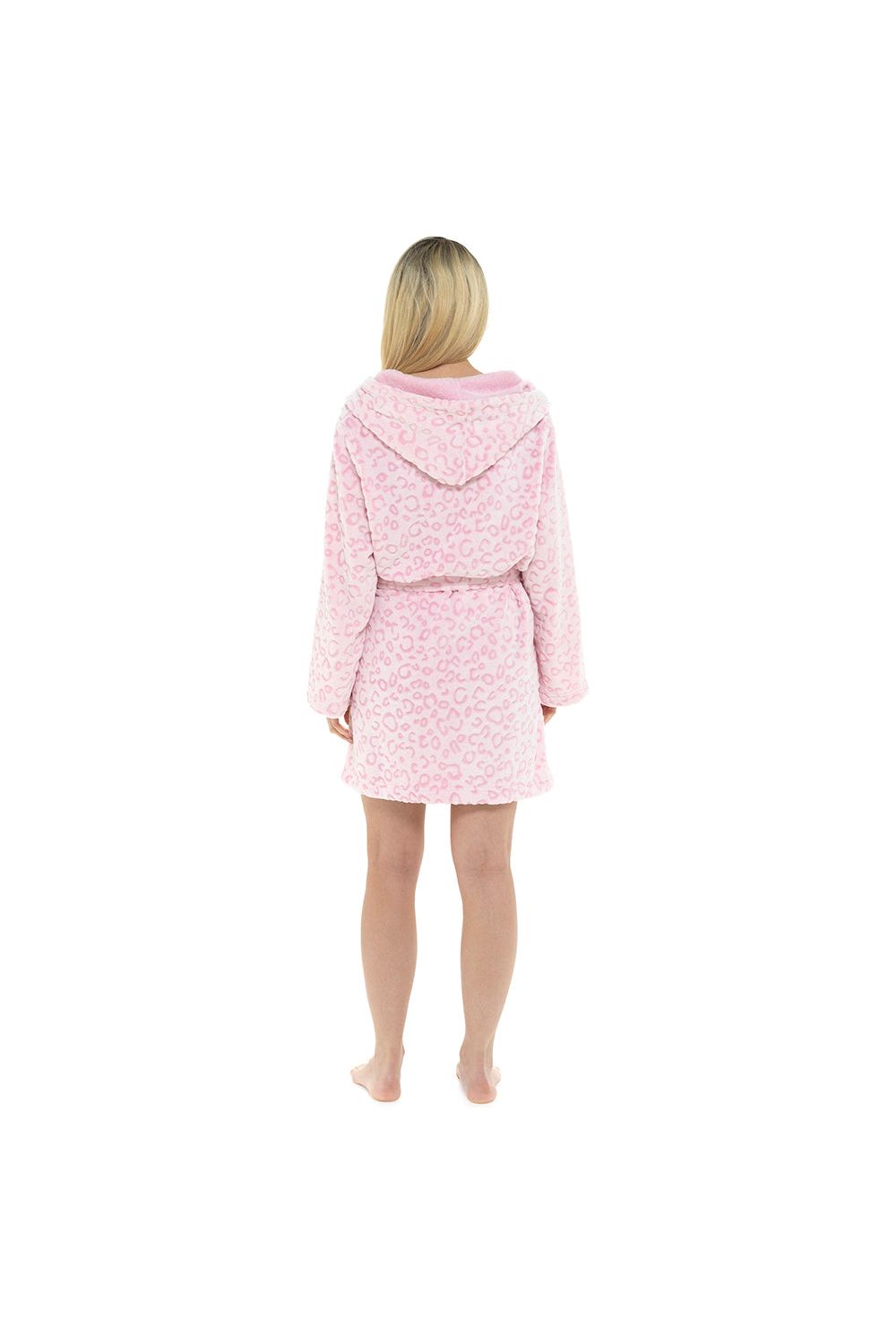 Ladies Leopard Hooded Design Fleece Nightwear Bathrobe Dressing Gown - Pyjamas.com