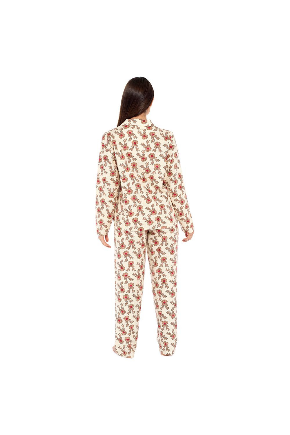 Ladies Rudolph Red nose  Reindeer Printed Flannel Long Pyjamas - Pyjamas.com