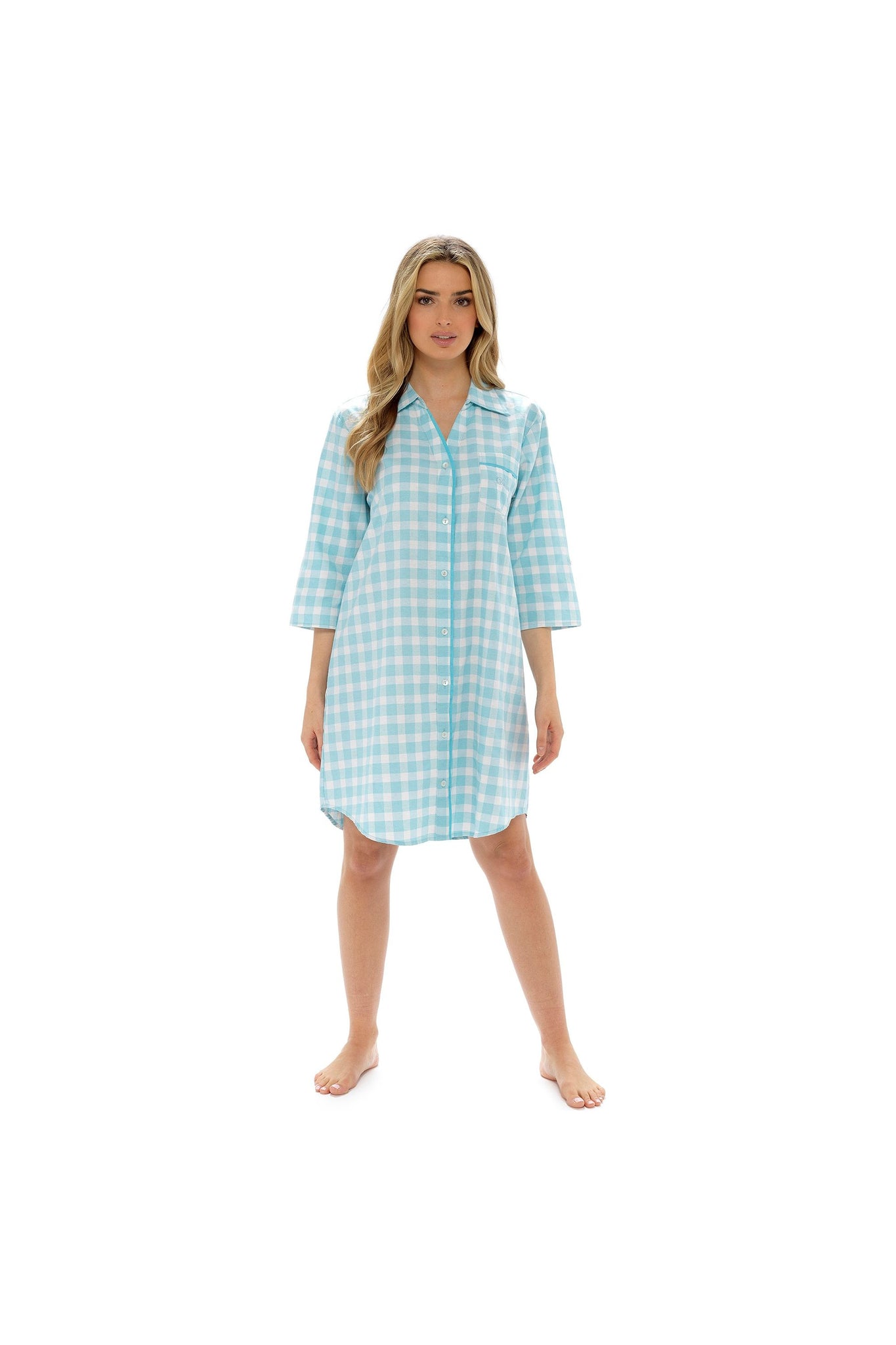 Women's Blue Check Shirt Style Nightdress - Pyjamas.com
