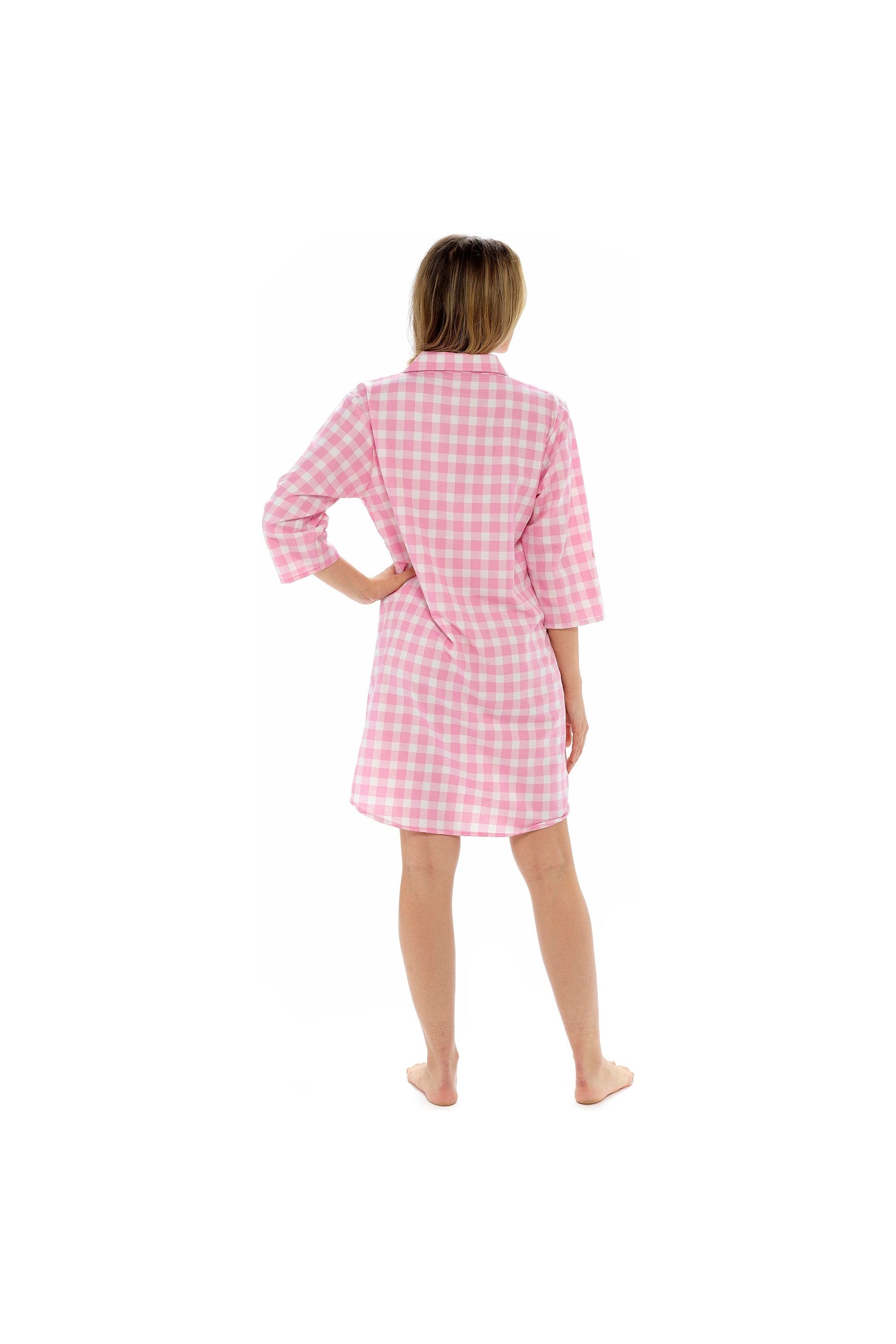 Women's Pink Check Shirt Style Nightdress - Pyjamas.com