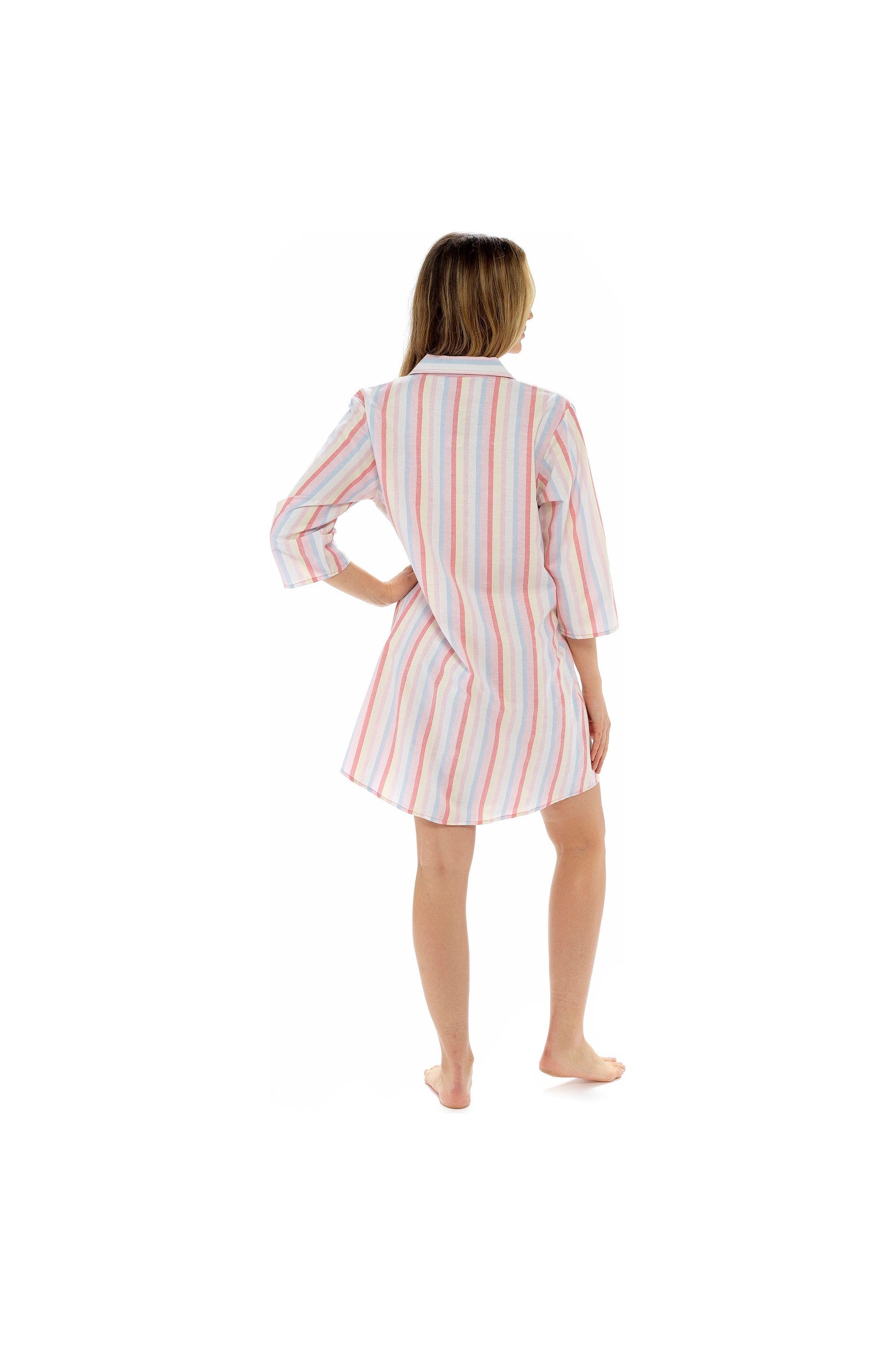 Women's Pastel Stripe Shirt Style Nightdress - Pyjamas.com