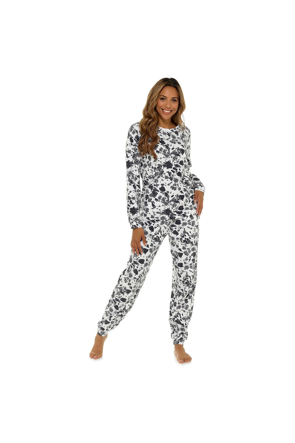 Women's Grey Fleece Tie Dye Pyjama Set