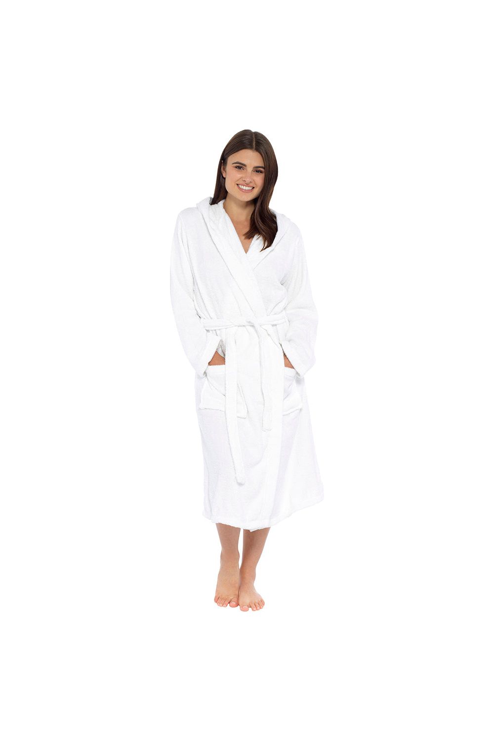 Ladies Luxury 100% Cotton Hooded Towelling Bath Robe Dressing Gown Wrap - Pyjamas.com