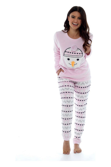 Ladies Snowman Fleece Top Twosie Pyjama Set Sleepwear - Pyjamas.com