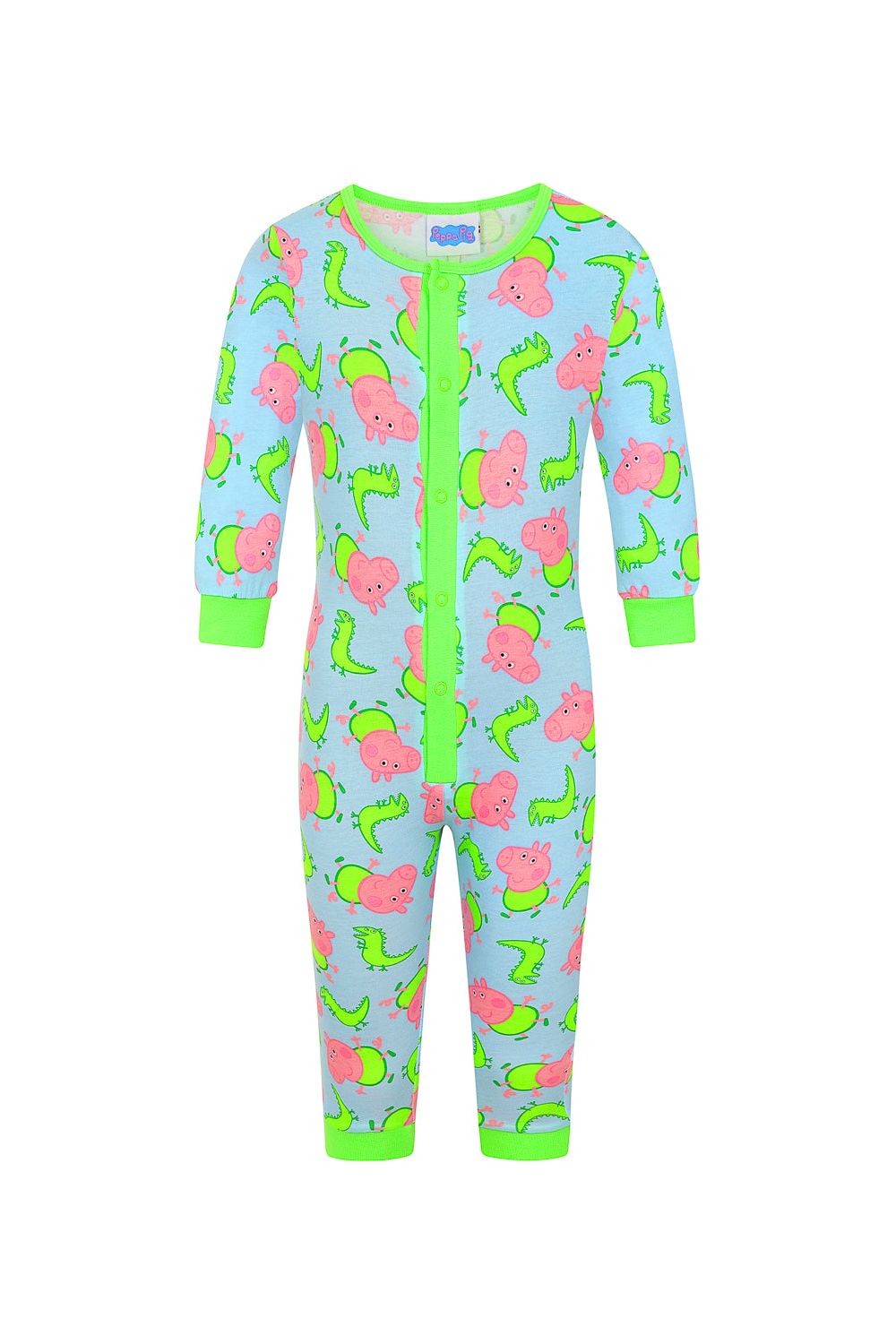 Boys George Pig Dinosaur  Blue and Green Onesie Sleepsuit - Pyjamas.com
