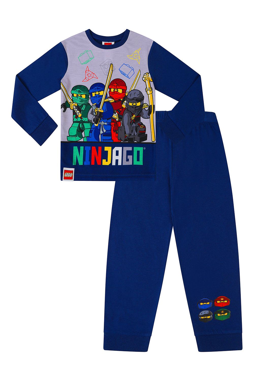 Boys Official Lego Ninjago Long Sleeved Pyjamas Blue Grey - Pyjamas.com