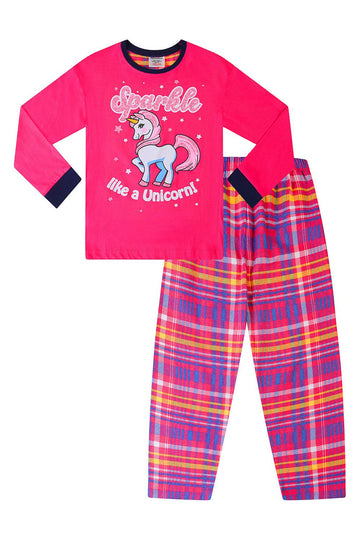 Girls Sparkle Like A Unicorn Checked Long Pyjamas - Pyjamas.com