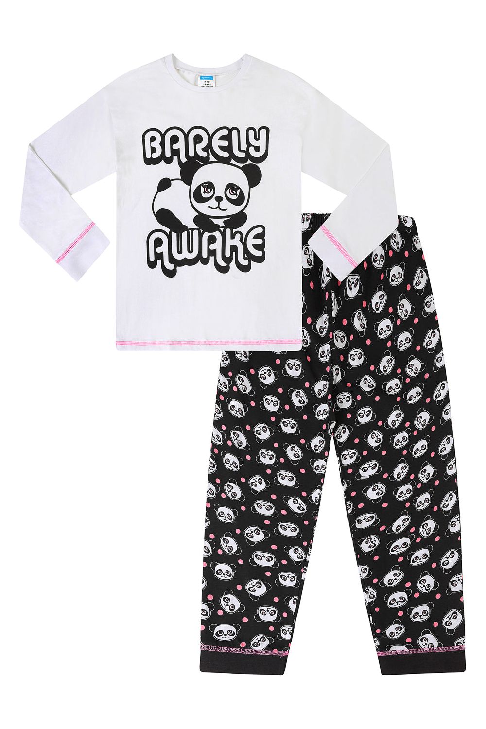 Girls Panda 'Barely Awake' Long Sleeved Pyjamas - Pyjamas.com
