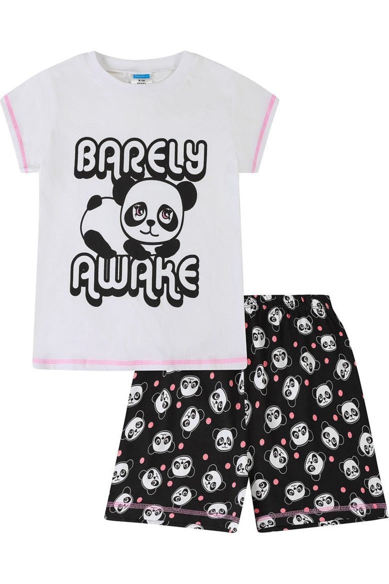 Girls Panda 'Barely Awake' Short Cotton Pyjamas - Pyjamas.com