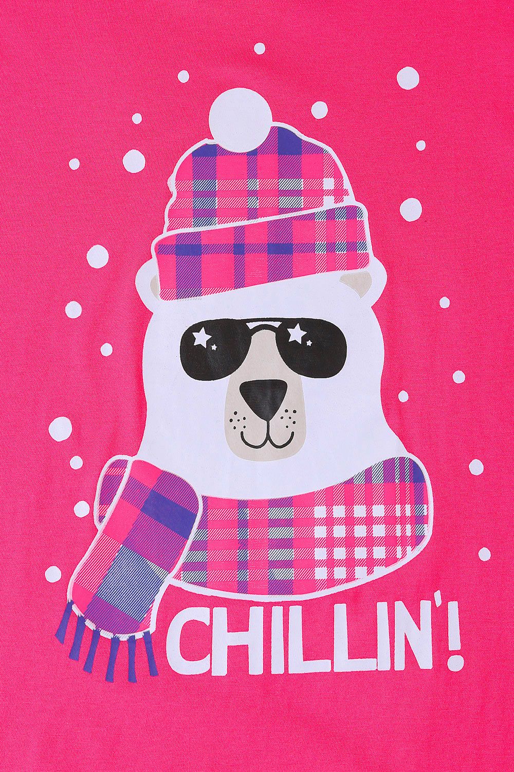 Girls Polar Bear Chillin Checked Long Pyjamas - Pyjamas.com