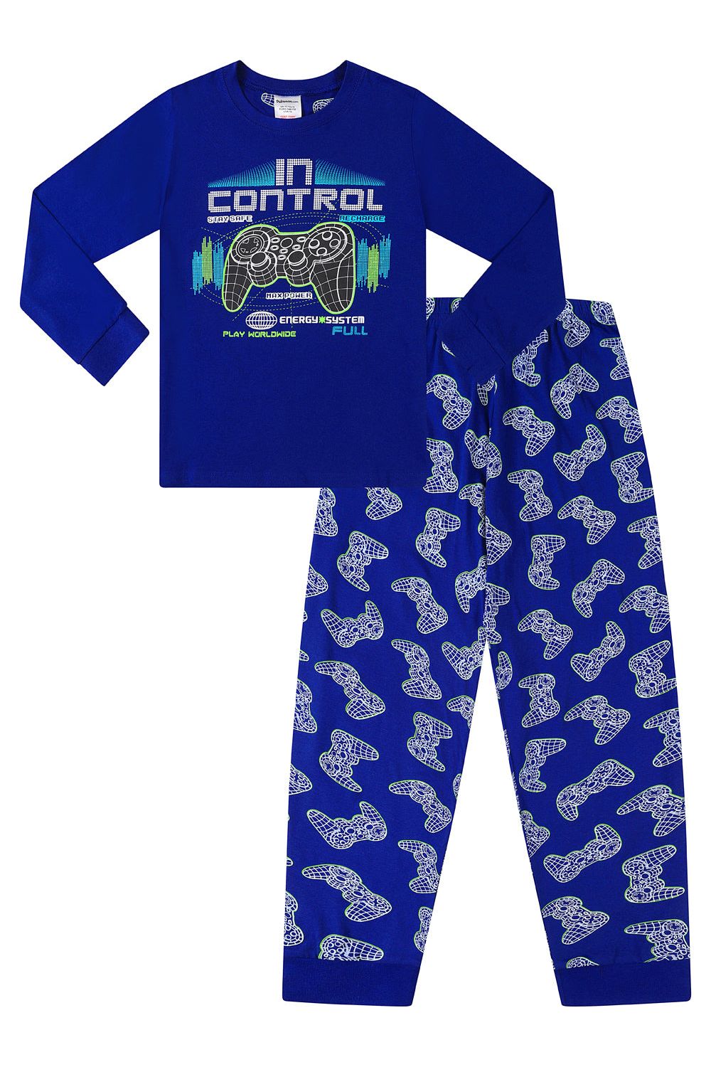 Boys in Control Blue Gamer Long Pyjamas 9 to 16 Years - Pyjamas.com
