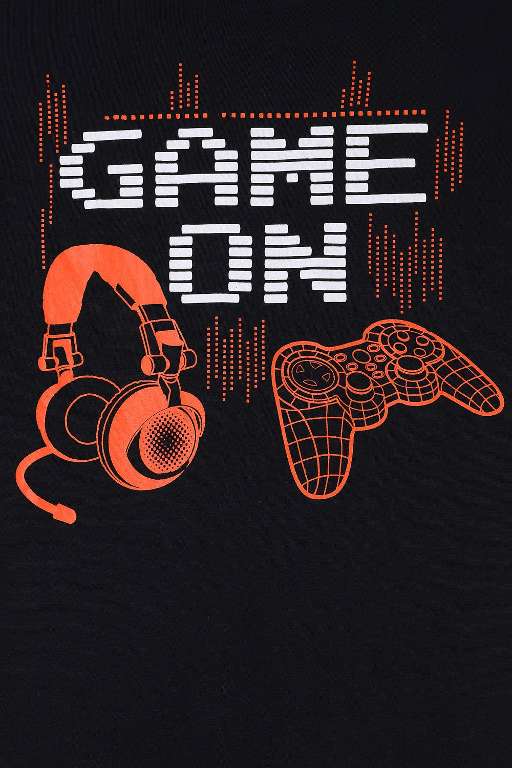 Boys Game On Controller Headphones Black Orange Long Pyjamas - Pyjamas.com