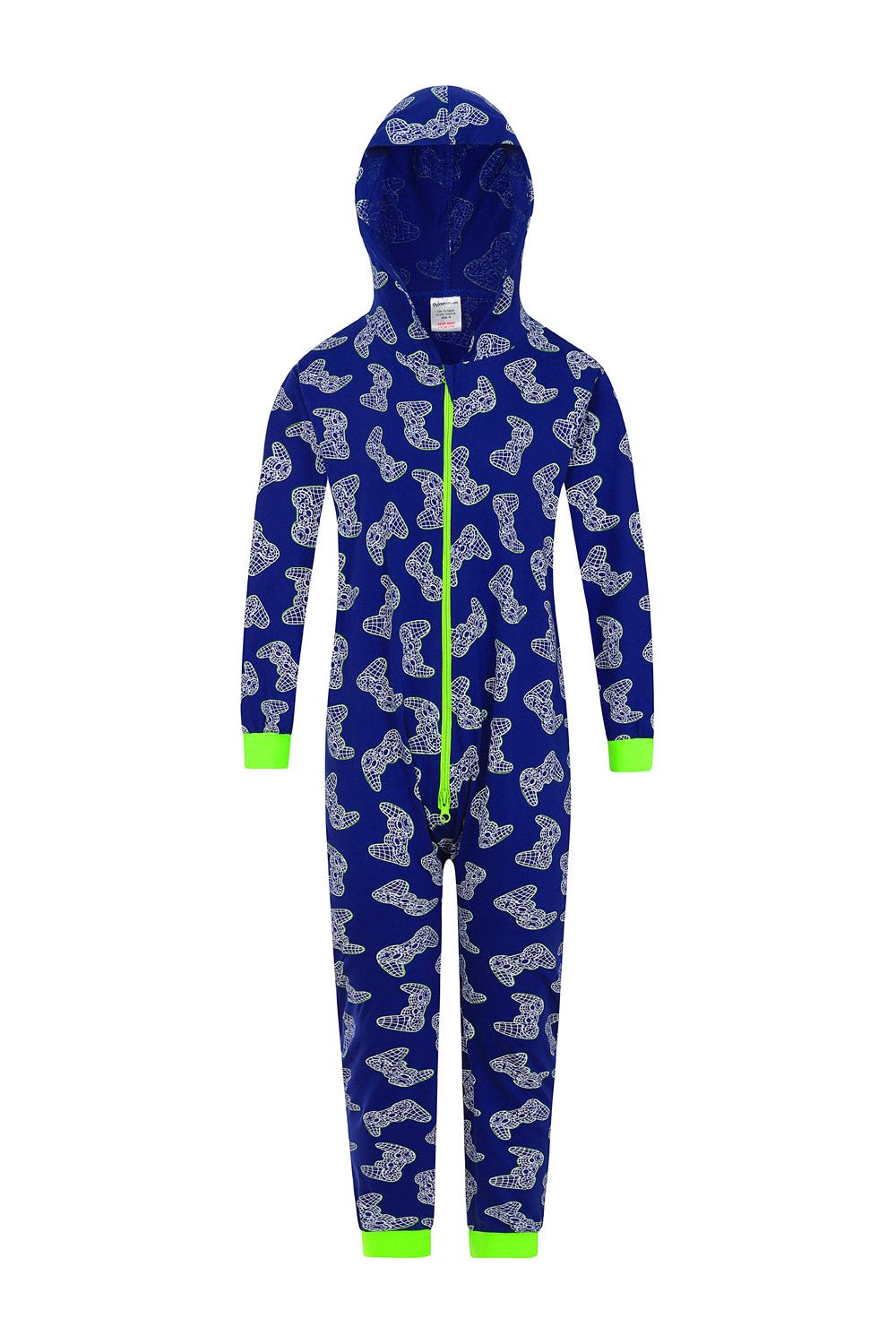 Boys Game Controller Blue Green Sleepsuit Gamer All In One Cotton - Pyjamas.com