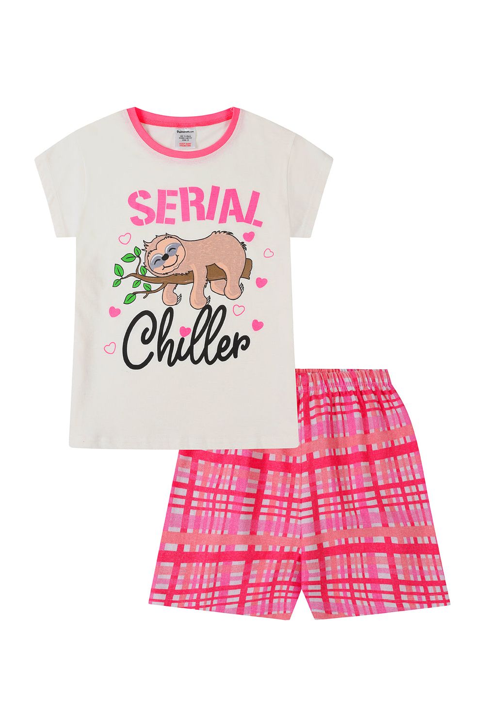 Girls Sloth Serial Chiller Checked Leg Girls Short Cotton Pj - Pyjamas.com