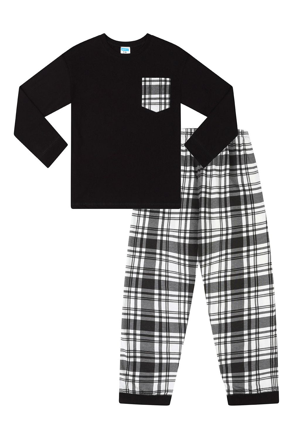 Boys Black and White Check Cotton Long Pyjamas - Pyjamas.com