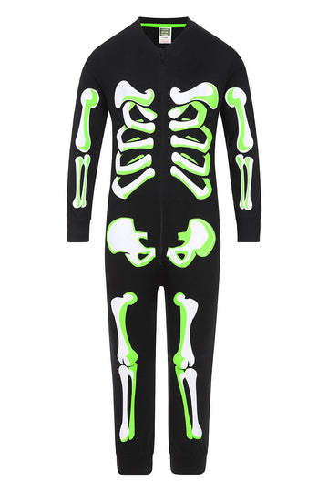 Kids Skeleton Glow In The Dark Sleepsuit Pyjamas Unisex Boys Girls PJs