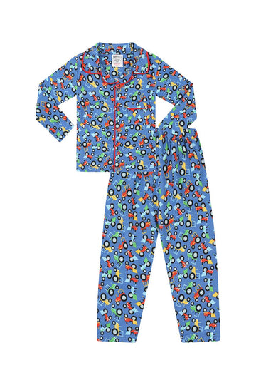 Boys Tractor Wincey Button up Long Pyjama Set