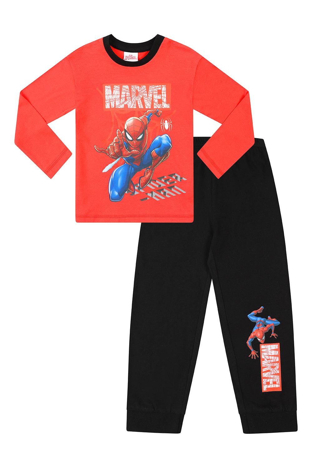 Boys Official Marvel Spiderman Long Pyjamas Red and Black