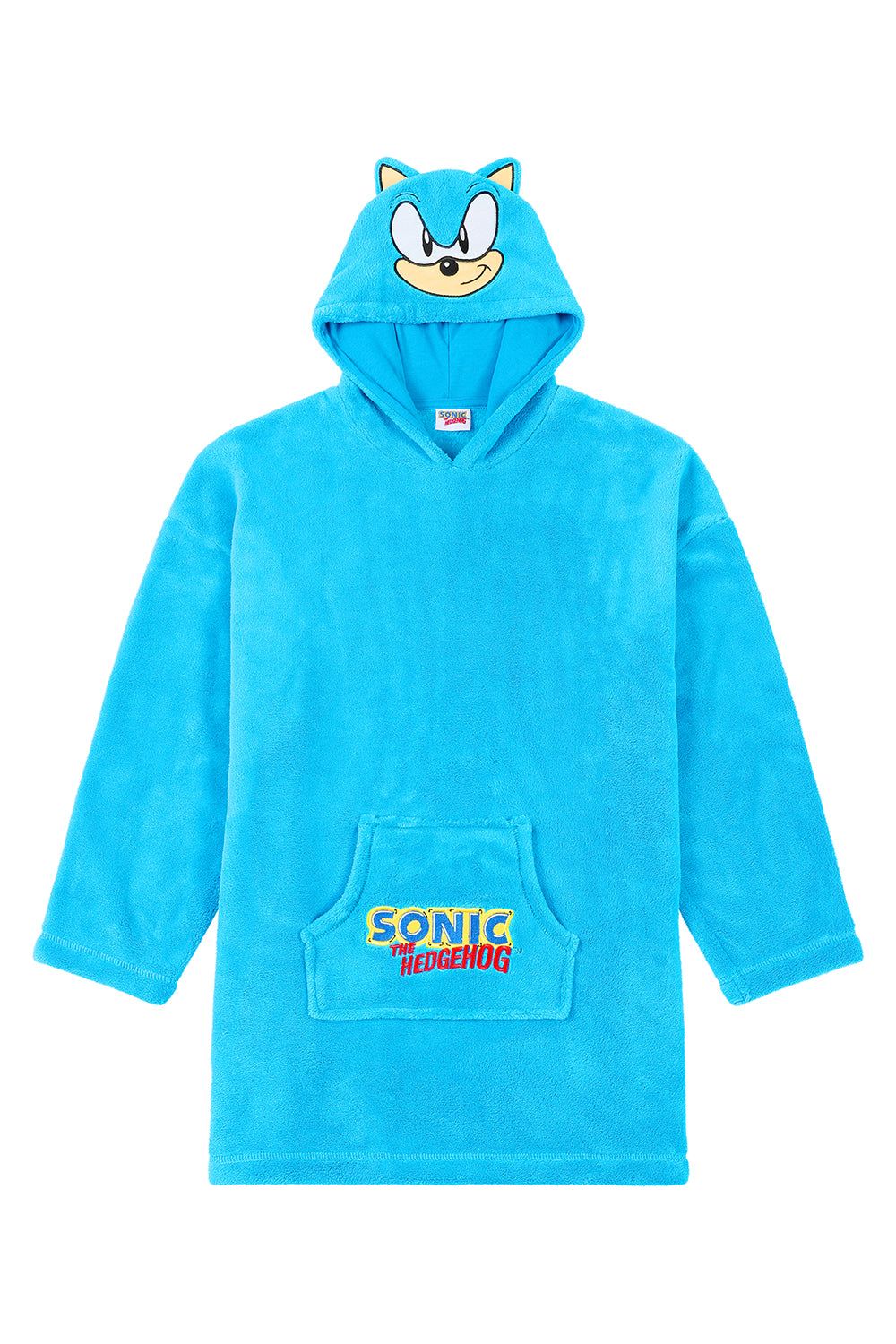 boys' sonic the hedgehog snowboard blanket sleeper union suit Boys Sonic The Hedgehog Fleece Oversized Blanket Blue Hoodie