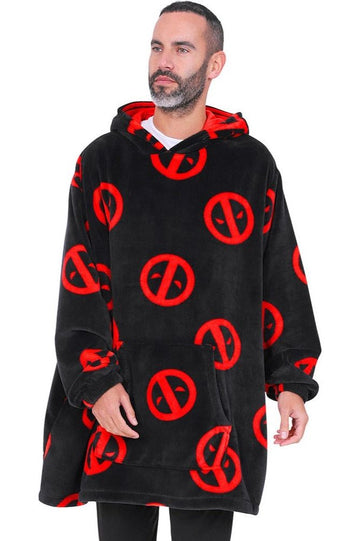 Mens Deadpool Hoodie, Oversized Fleece Blanket One Size Hoodie Black