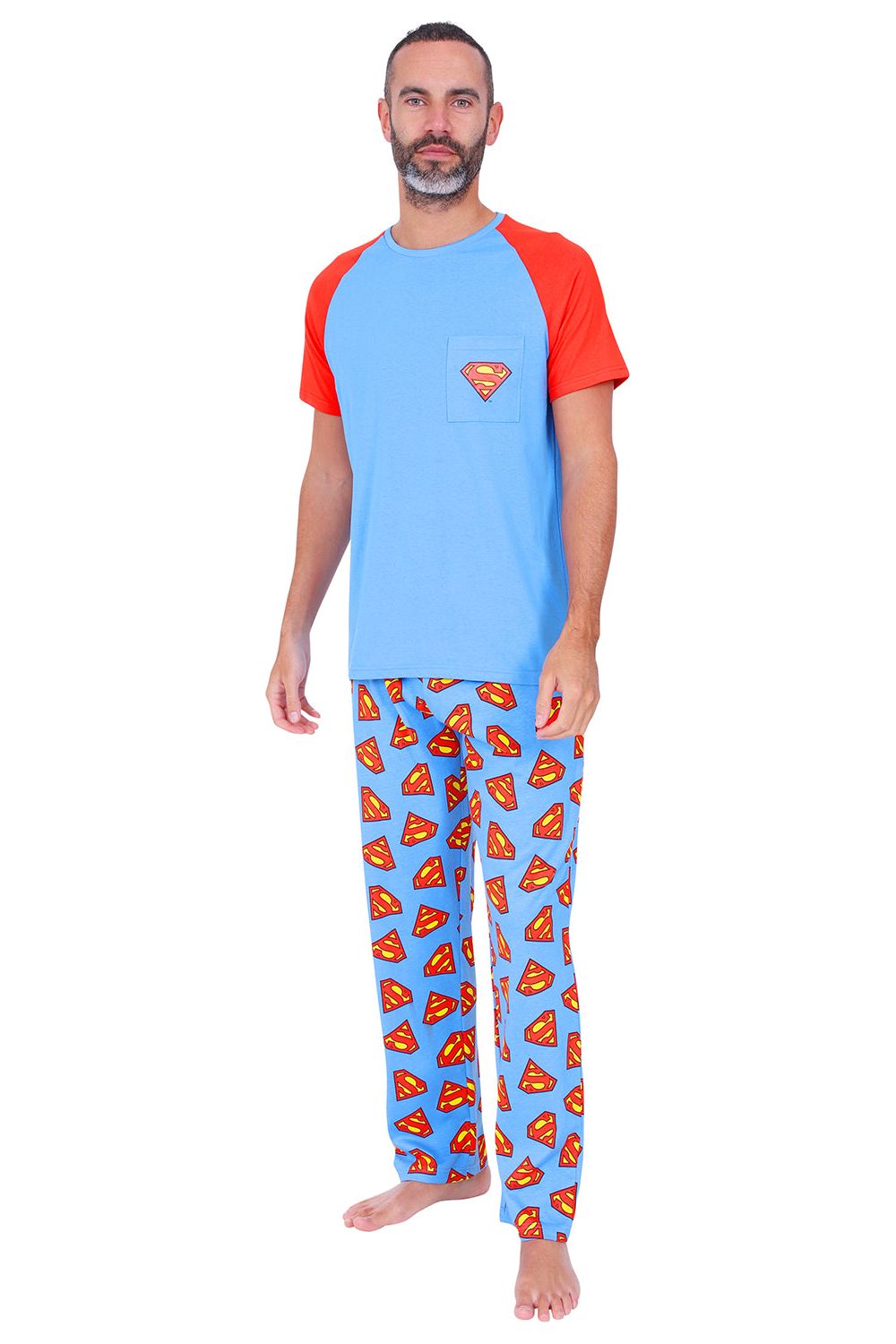 Men's Official Superman Long Pyjamas Sizes S to 2XL Mens Pjs