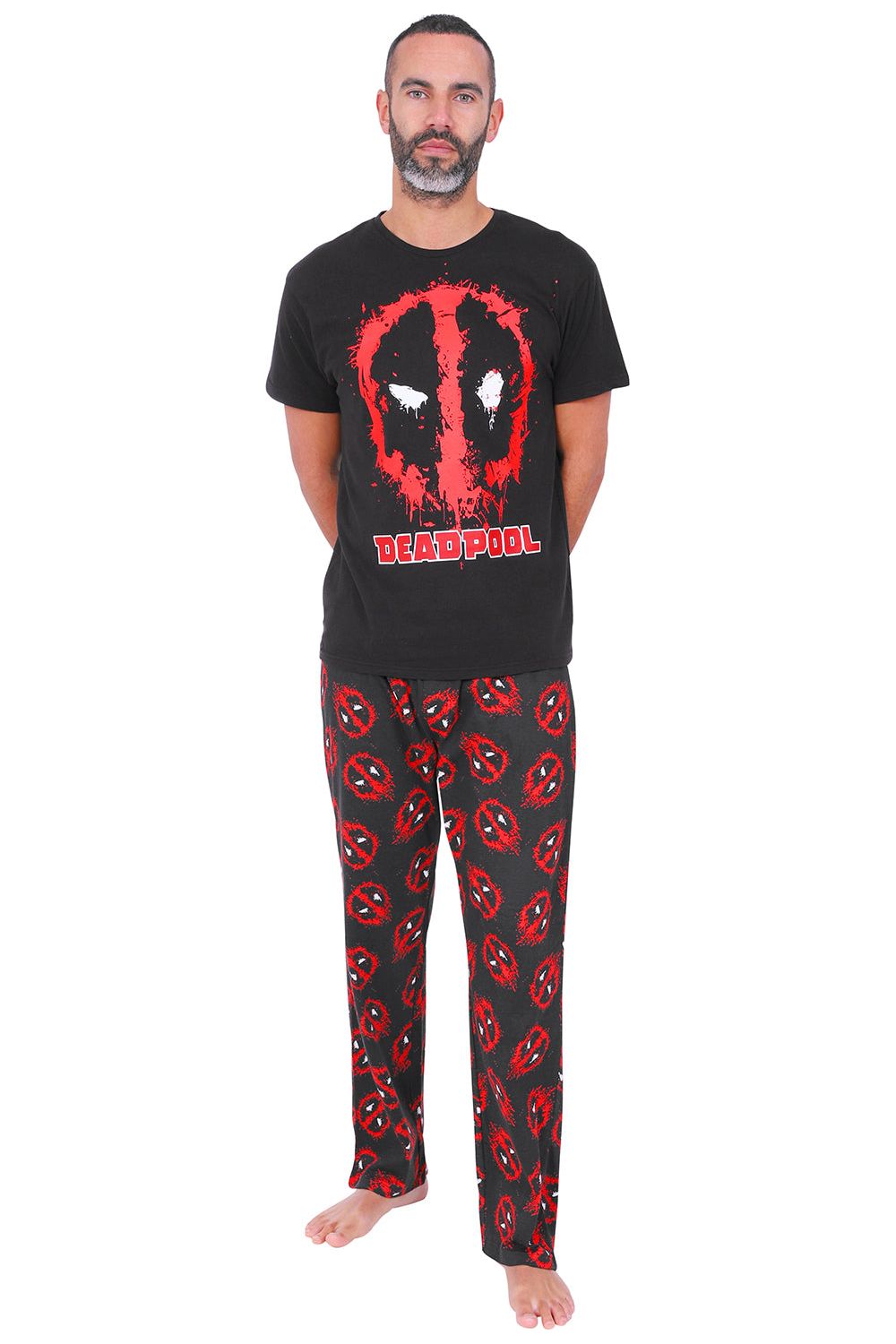 Men's Official Marvel Deadpool Long Pyjamas Sizes S to 2XL Mens Pjs