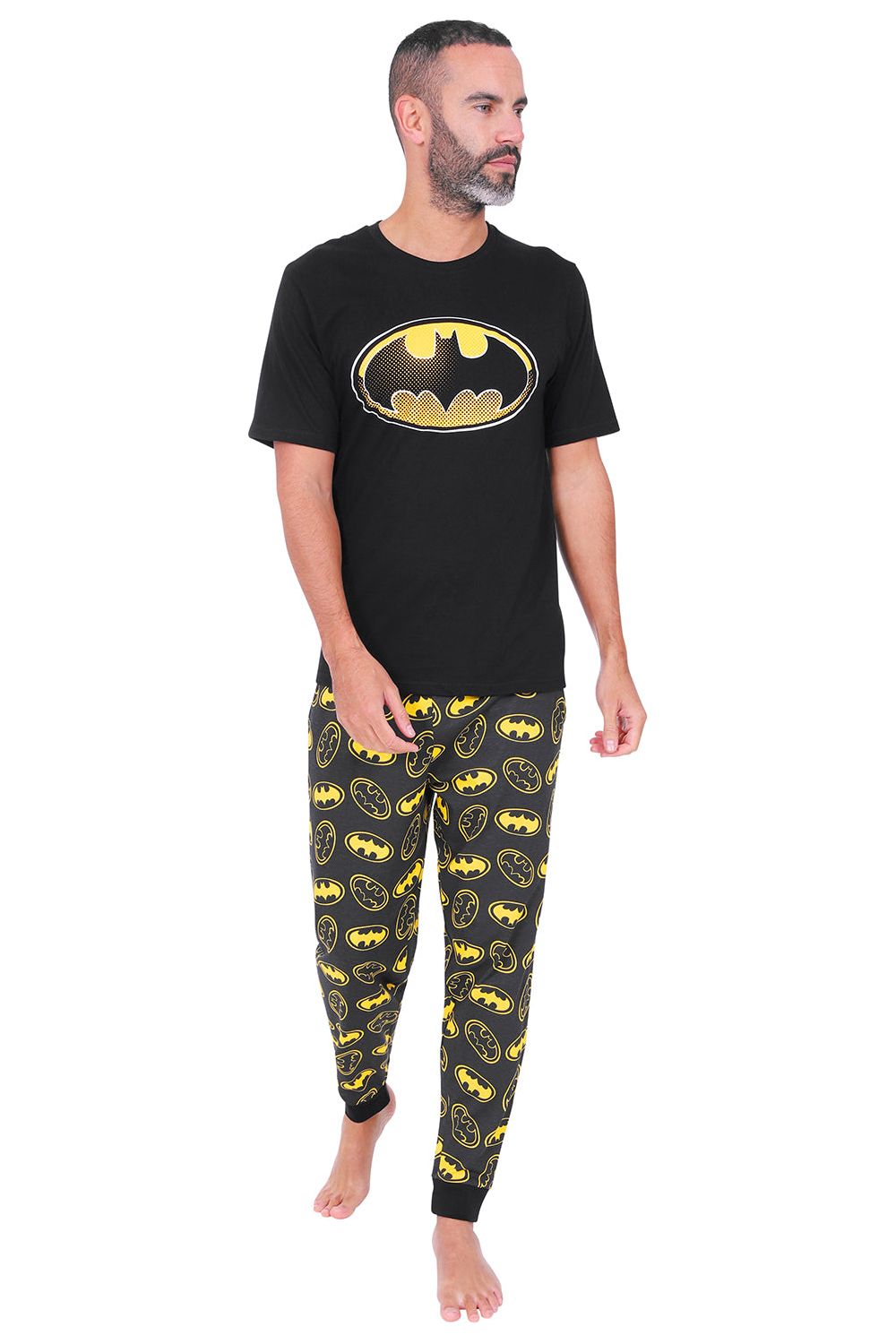 Mens Batman Logo Long Black Pyjamas