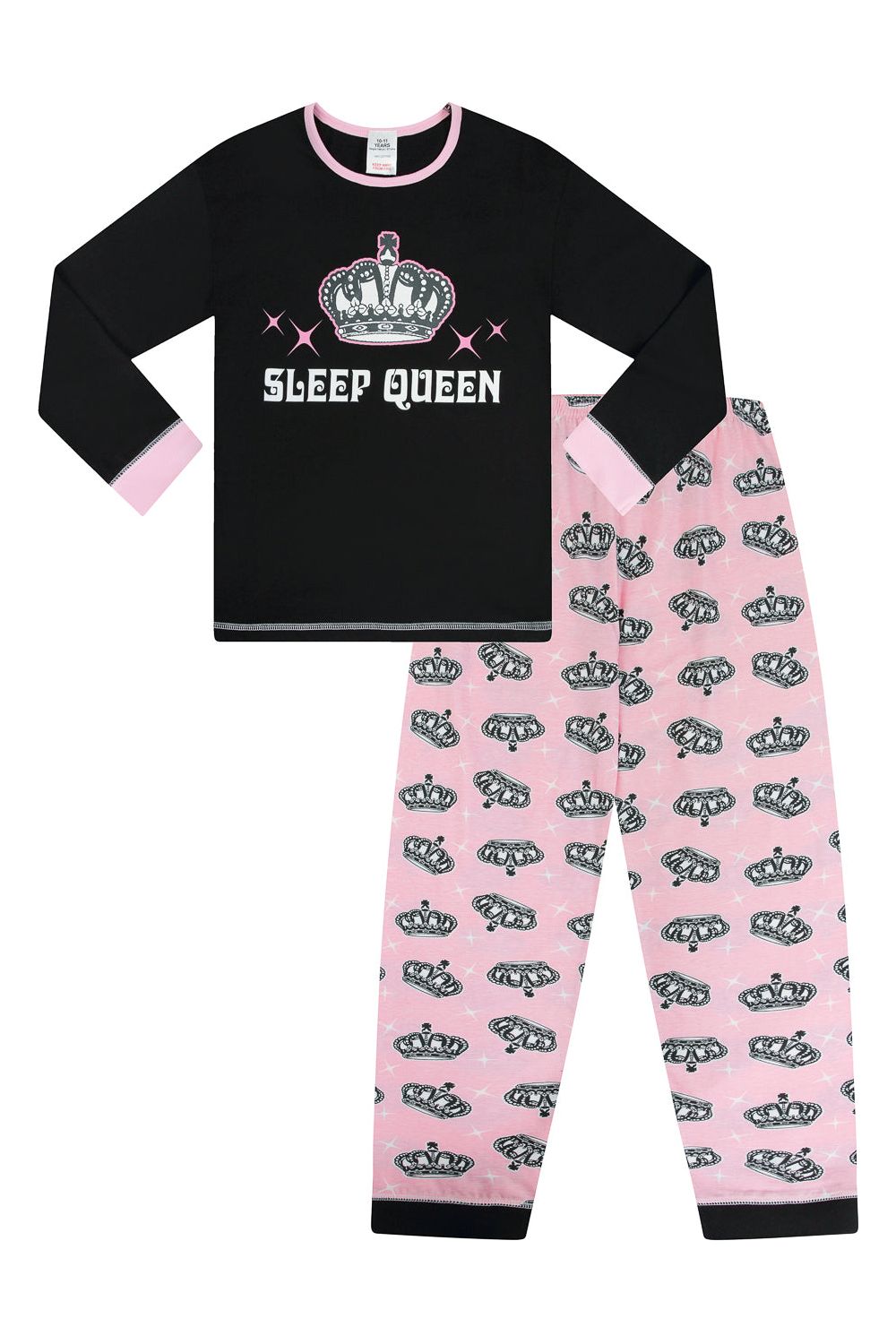 Pyjama Queen Girls Sleep Queen Pyjamas Black and Pink Long PJs