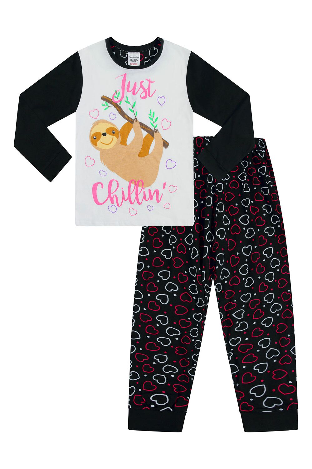 Girls Just Sloth Chillin Girls Heart Long Cotton Pyjamas - Pyjamas.com