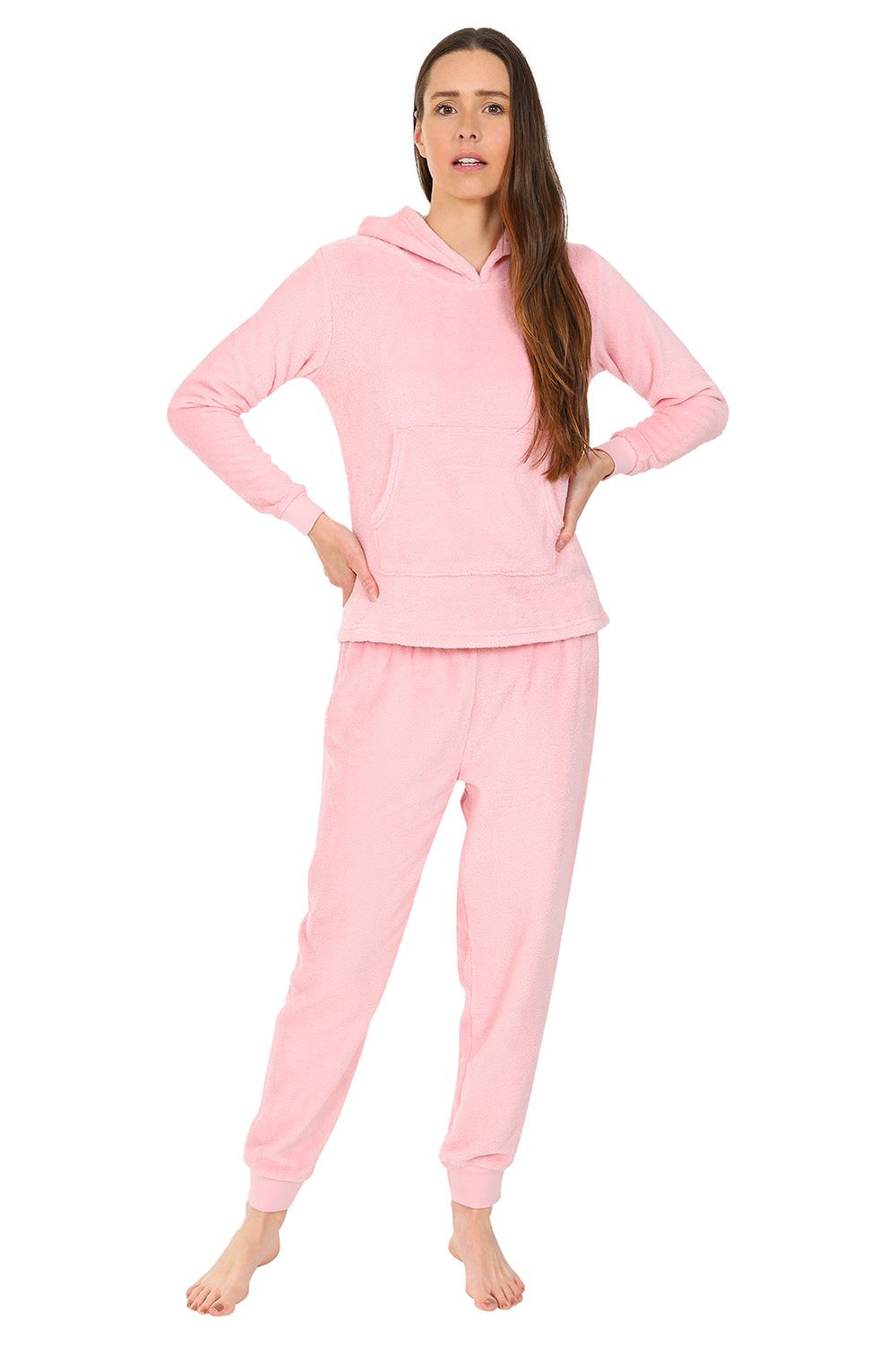 Girls Pink Fleece Hooded Lounge Pyjama Set