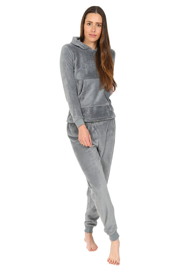Girls Grey Fleece Hooded Lounge Pyjama Set