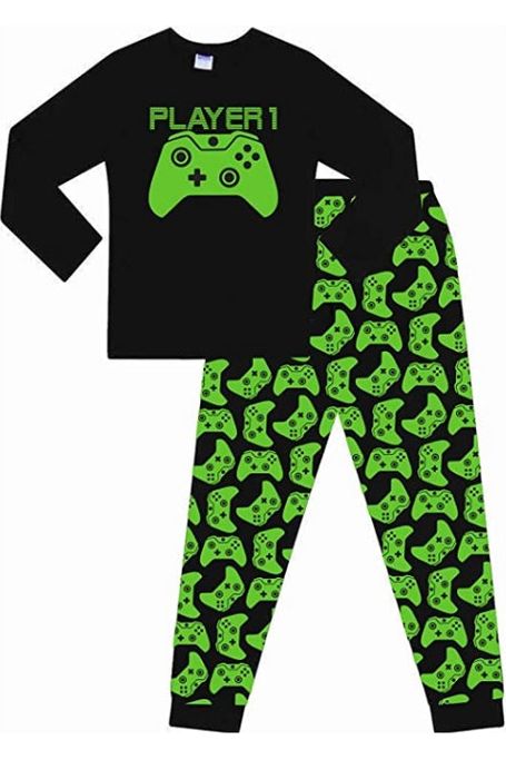 Boys Player 1 Green Gaming Controller Long Pyjamas