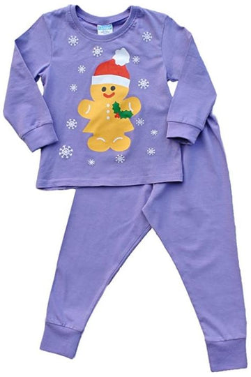 Girls Gingerbread Christmas Purple Long Pyjamas