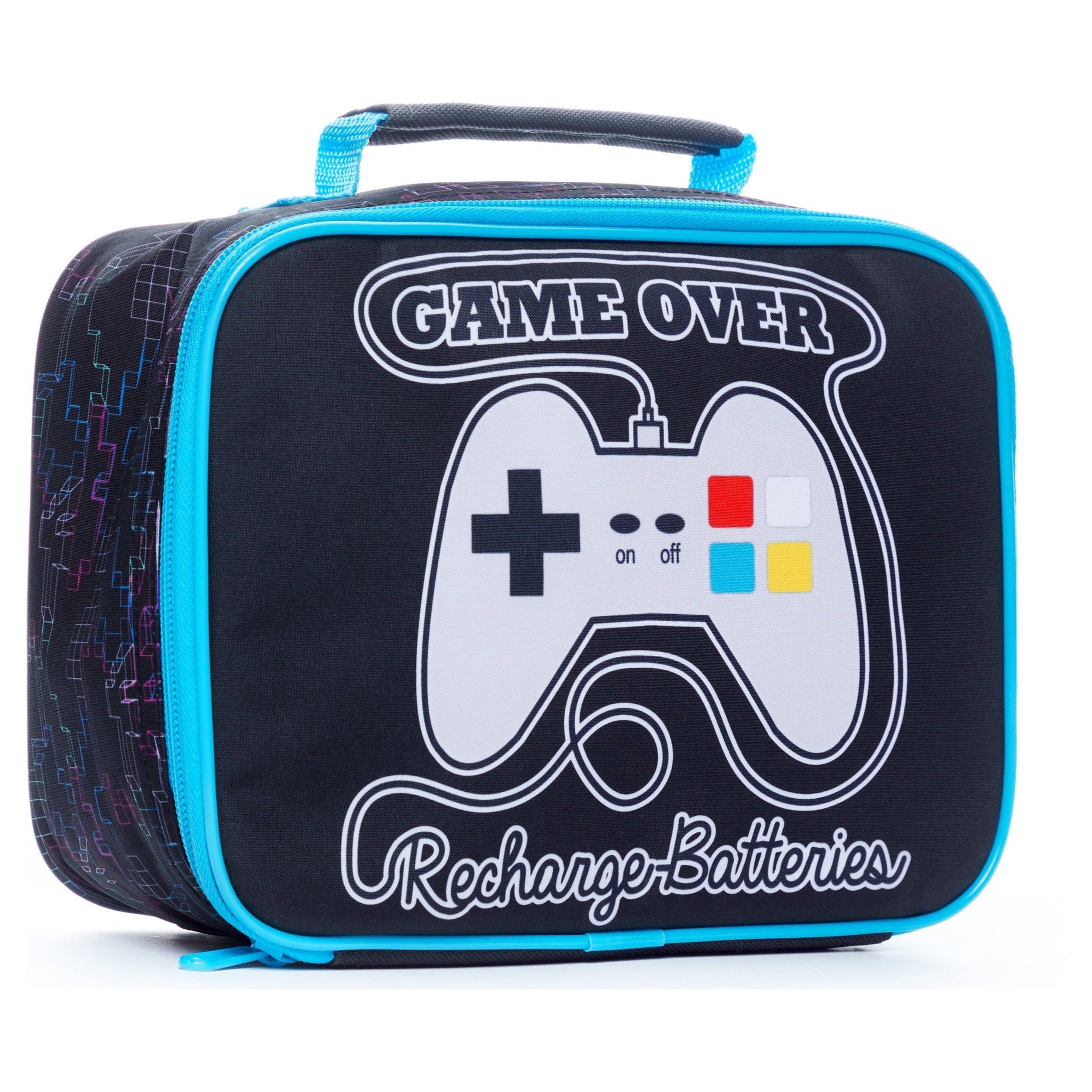 Game Over Recharge Batteries Lunchbox Bag, Kids Boys Gamer School Bag