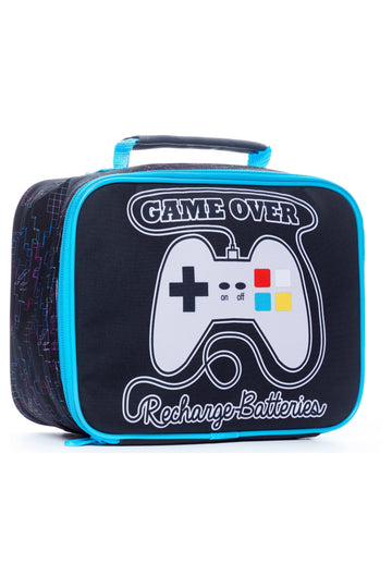 Game Over Recharge Batteries Lunchbox Bag, Kids Boys Gamer School Bag