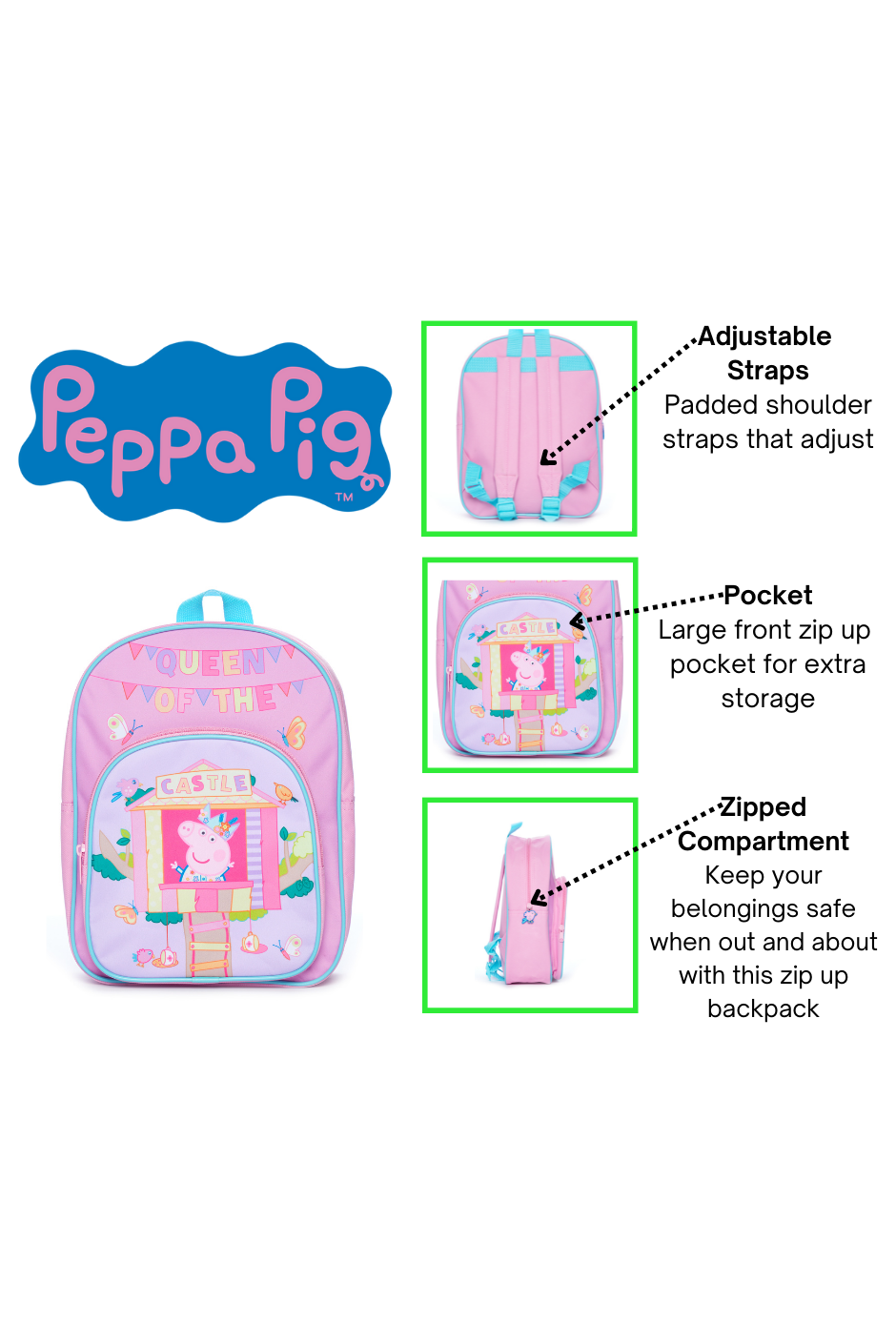 Peppa Pig Bag Toddler Backpack Girls for School Nursery Gifts for Girls Queen Of The Castle