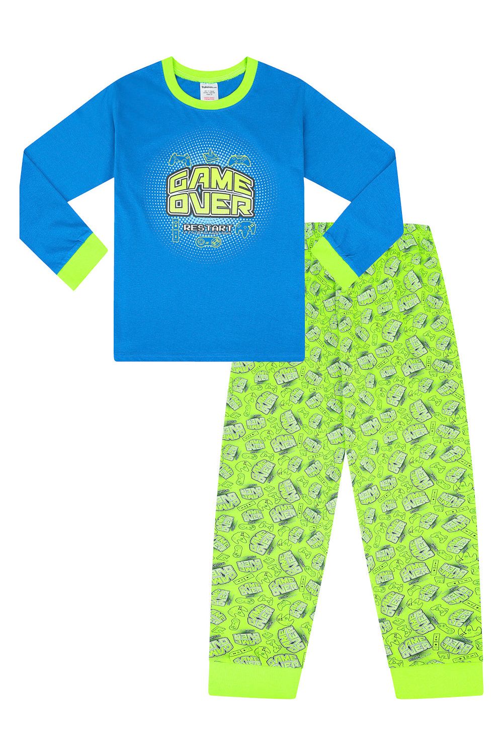 Boys Game Over Restart Green Blue Long Pyjamas