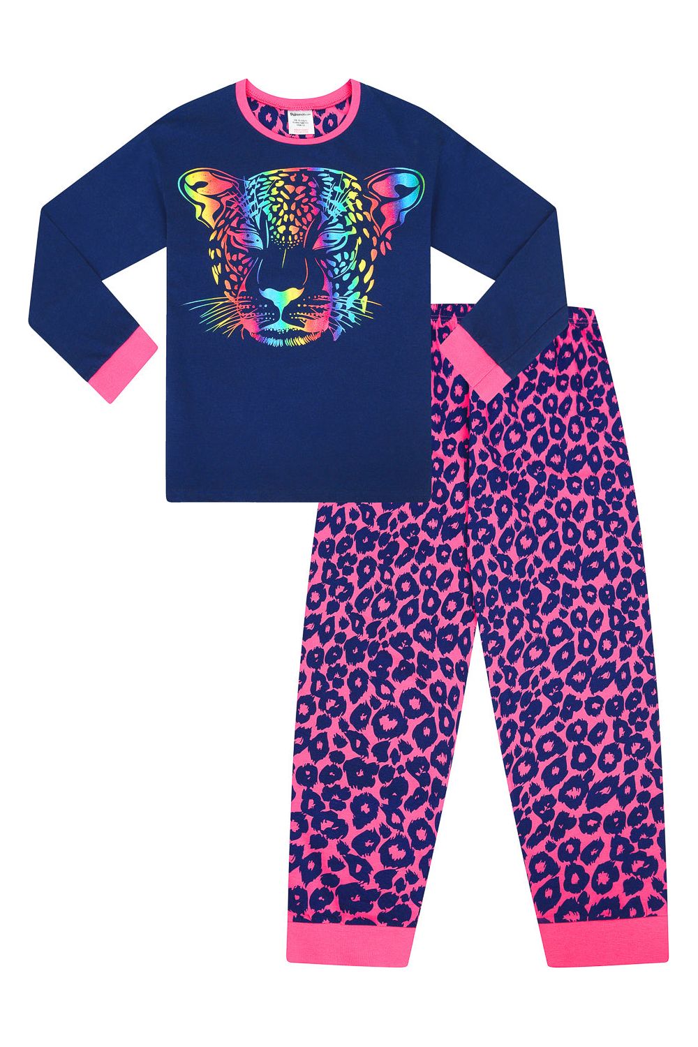 Girls Leopard Foil Rainbow Patterned Designed Long Pyjamas
