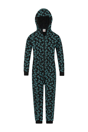 Boys Gamer on Duty Black Blue Sleepsuit All In One Cotton