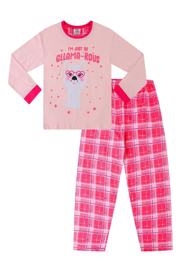 Girls Llama I'm So Gllama-rous Long Pink Pyjamas
